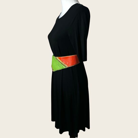 1990 Salena’s Vintage Leather Waist Cincher Belt Lime Citrus Beaded 90’s main image 9